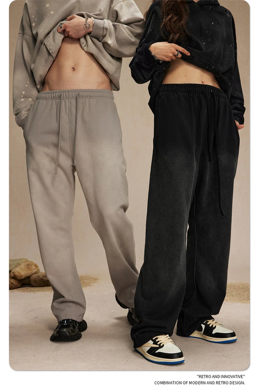 Obsidian Phoenix Luxury Retro Washed Heavyweight Pants - 450gsm Knitted Straight-Leg Unisex Sports Trousers