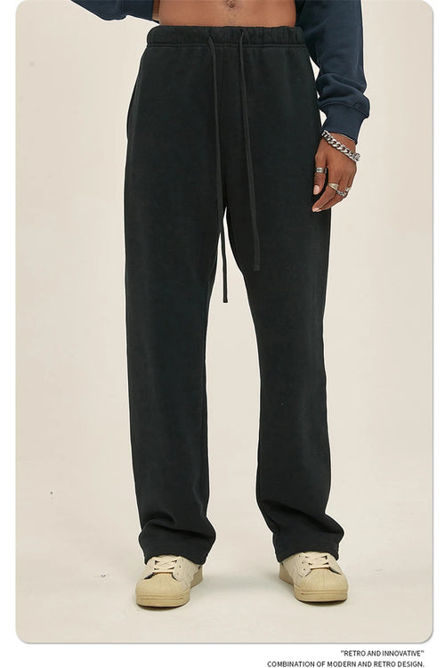 Obsidian Phoenix Unisex Luxury Loose Straight Pants - 365gsm Solid Drawstring Trousers