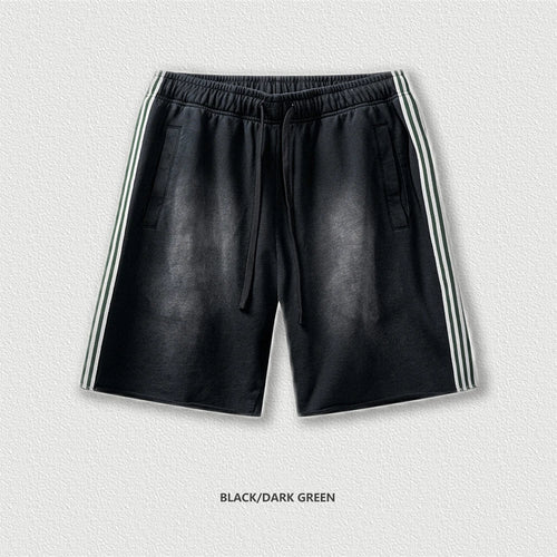 Obsidian Phoenix Unisex Luxury Gradient Washed Cotton Shorts - 330gsm Retro High Street Loose-Fit Sport Shorts