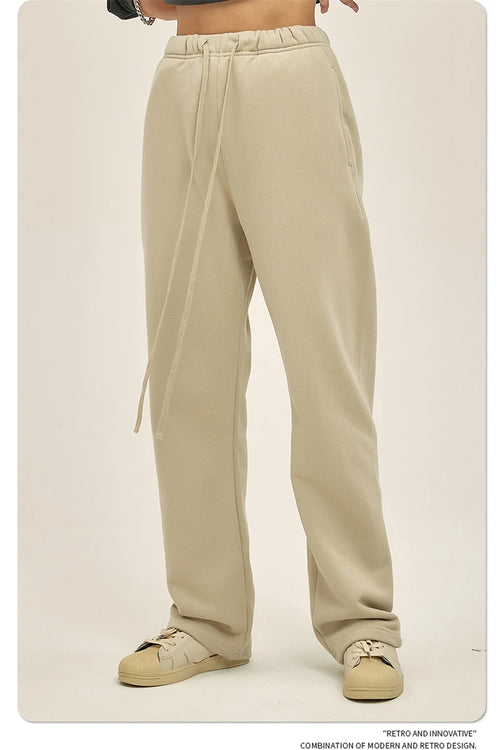 Obsidian Phoenix Unisex Luxury Loose Straight Pants - 365gsm Solid Drawstring Trousers