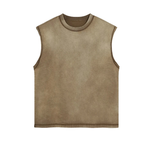 Obsidian Phoenix Unisex Luxury Batik Washed Tank Top - Retro Distressed High Street Sleeveless Cotton Vest