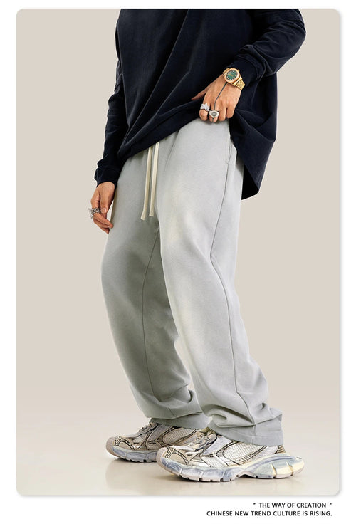 Obsidian Phoenix Unisex Luxury Monkey Washed Fleece Pants - 370gsm High Street Warm Oversized Straight Sweatpants