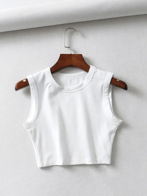 Celestial Comfort Vintage White Crop Top - Sleeveless Punk-Inspired Streetwear, Summer Korean Style - Celestial Comfort Clothing