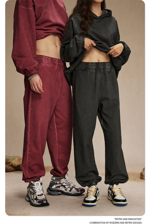 Obsidian Phoenix Unisex Luxury Washed Sweatpants - 450gsm Vintage Heavyweight Distressed Joggers