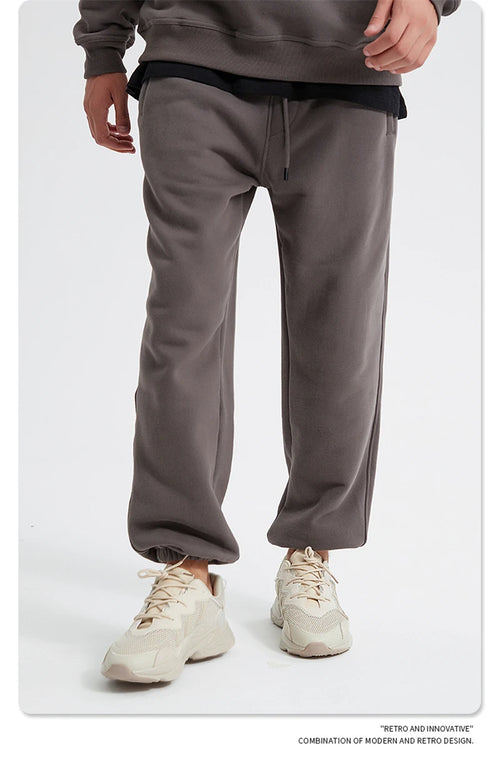 Obsidian Phoenix Unisex Luxury Fleece Sweatpants - 360gsm Loose-Fit Knitted Solid Tracksuit Pants