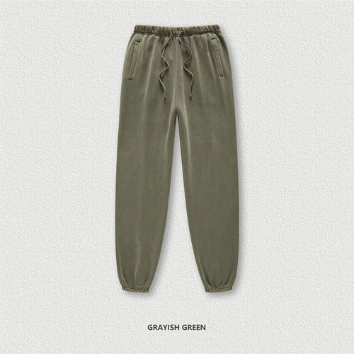 Obsidian Phoenix Luxury 355gsm Washed Fleece Sweatpants - Unisex Retro Loose-Fit Warm Joggers