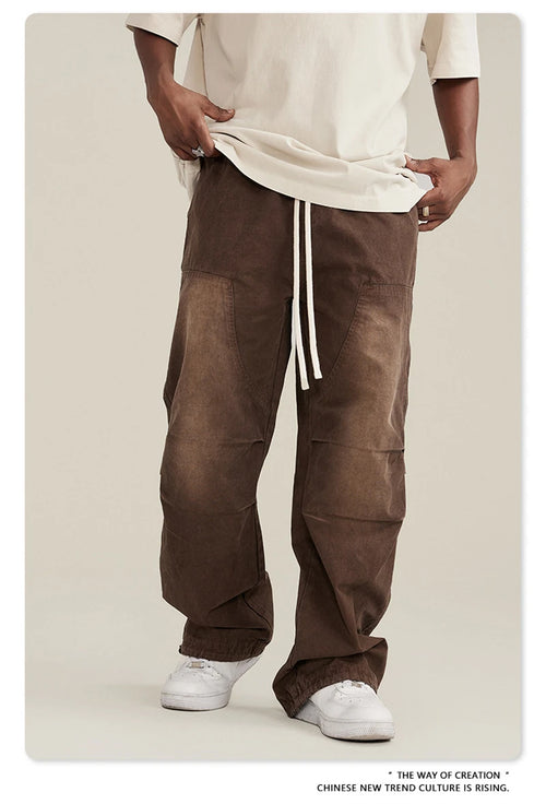 Obsidian Phoenix Unisex Luxury Monkey Washed Cotton Jogger Pants - 270gsm Loose-Fit High Street Cargo Trousers