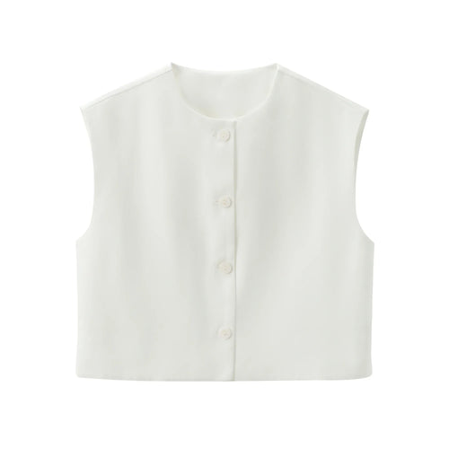 Celestial Comfort Sleeveless Vest-Style Shirt - Round Neck, Single-Breasted, Chic Summer Office Top for Women - Celestial Comfort Clothing