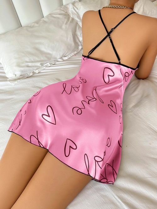 Obsidian Phoenix Women's Luxury Heart Letter Print Nightdress