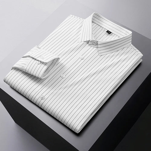 Obsidian Phoenix Luxury Striped Oversized Business Shirt - High-End Loose-Fit Long Sleeve Men’s Dress Shirt in Sizes Up to 10XL