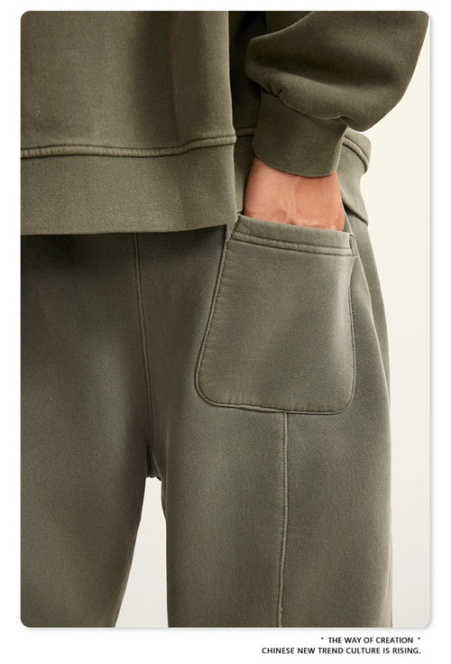 Obsidian Phoenix Luxury 355gsm Washed Fleece Sweatpants - Unisex Retro Loose-Fit Warm Joggers