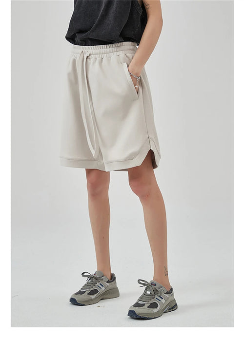 Obsidian Phoenix Unisex Luxury Solid Cotton Shorts - High Street Side-Slit Knee-Length Shorts