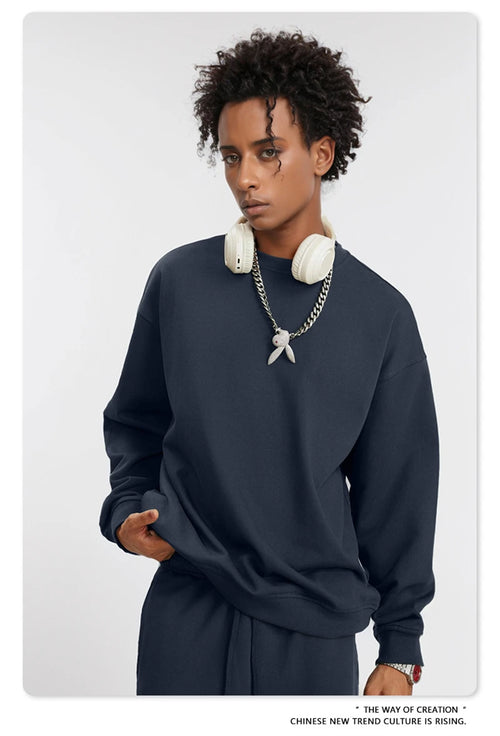 Obsidian Phoenix Unisex Luxury Solid Sweatshirt - 360gsm Loose-Fit O-Neck Pullover