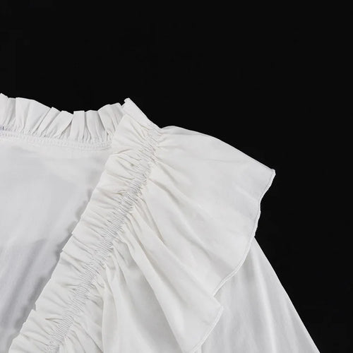 Obsidian Phoenix Luxury Ruffled V-Neck White Mini Dress - Elegant Long Sleeve High-Waist Lace-Up Bandage Dress for Women