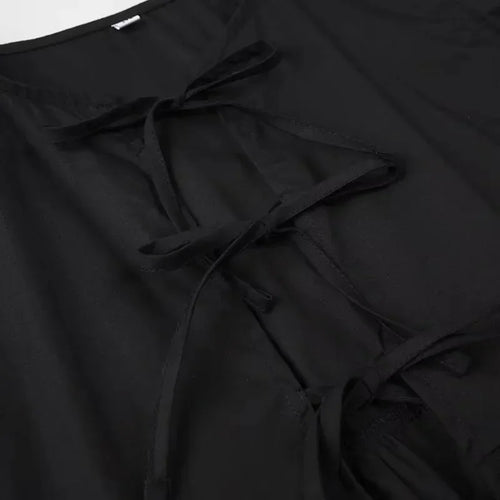 Obsidian Phoenix Women's Chic Lace-Up Blouse - Fashion Solid Hollow Out O-Neck Short Sleeve Casual Streetwear Top