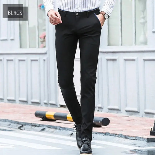 Obsidian Phoenix Men's Elastic Straight Pants - Business Casual Formal Trousers