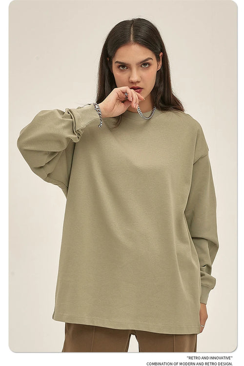 Obsidian Phoenix Unisex Luxury Heavyweight Cotton T-Shirt - 305gsm Loose-Fit Long Sleeve Solid Tee