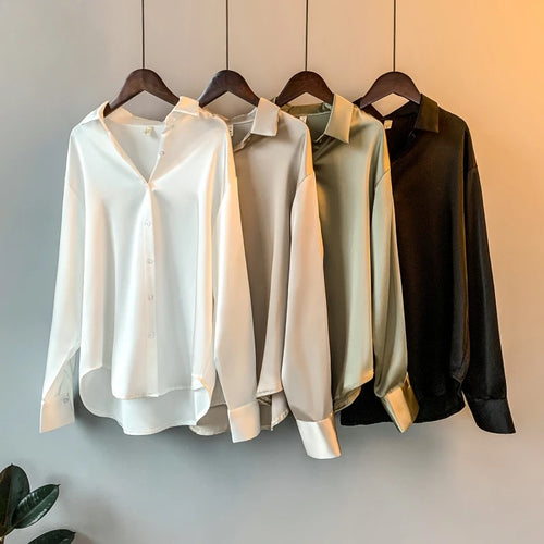 Celestial Comfort Vintage Silk Shirt - Button-Up Satin Blouse, Elegant Long Sleeve Office Top for Women - Celestial Comfort Clothing