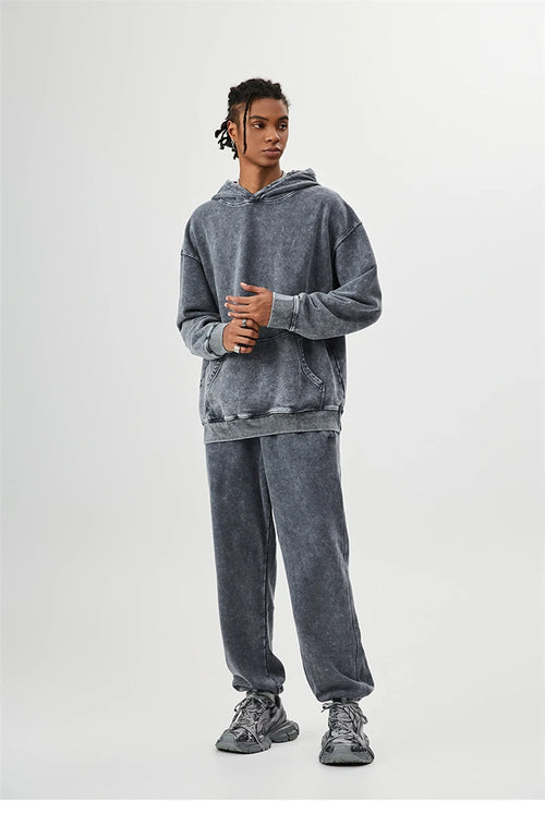 Obsidian Phoenix Unisex Luxury Batik Washed Sweatpants - 420gsm High Street Loose-Fit Distressed Cotton Joggers