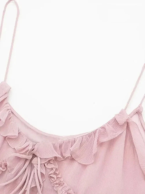 Celestial Comfort Ruffled Front Tie Tank Top - Semi-Sheer, Backless with Thin Straps, Sexy Women’s Camisole - Celestial Comfort Clothing