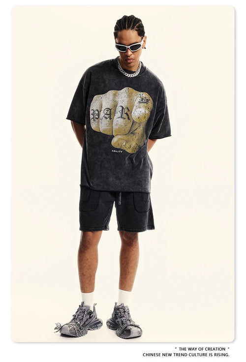 Obsidian Phoenix Unisex Luxury Hip Hop T-Shirt - 310gsm Washed Cotton Retro Print Tee