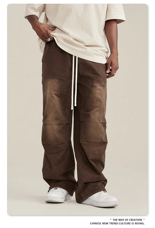 Obsidian Phoenix Unisex Luxury Monkey Washed Cotton Jogger Pants - 270gsm Loose-Fit High Street Cargo Trousers