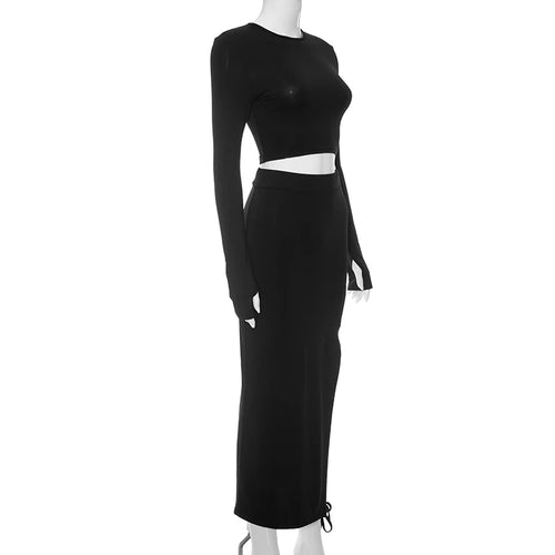 Obsidian Phoenix Women's Luxury Pullover Crop Top and High-Split Skirt Set
