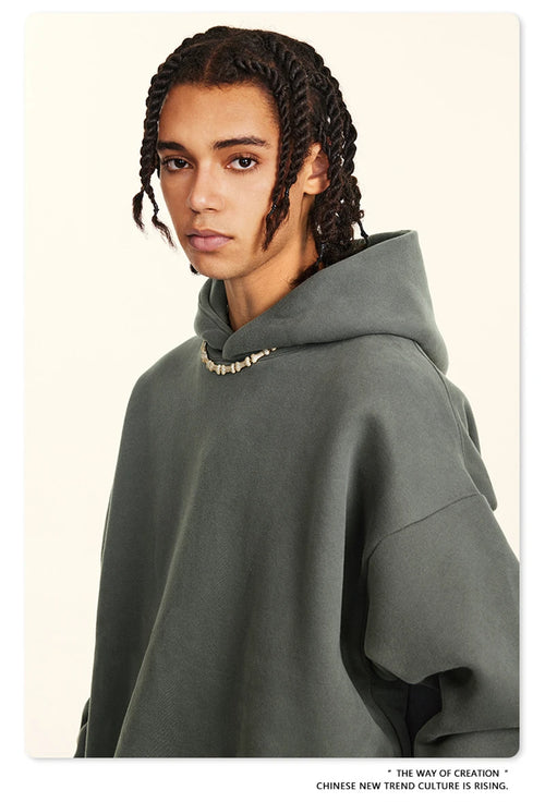 Obsidian Phoenix Unisex Luxury Solid Fleece Hoodie - 345gsm Loose-Fit Warm Hooded Pullover with Side Zipper Pockets