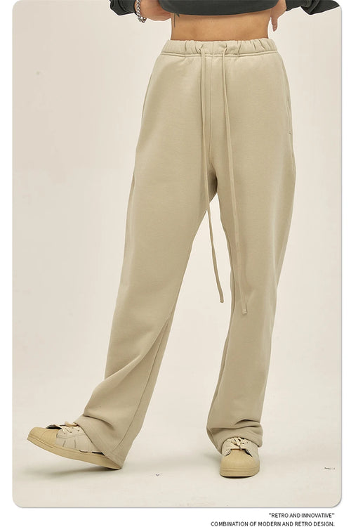 Obsidian Phoenix Unisex Luxury Loose Straight Pants - 365gsm Solid Drawstring Trousers