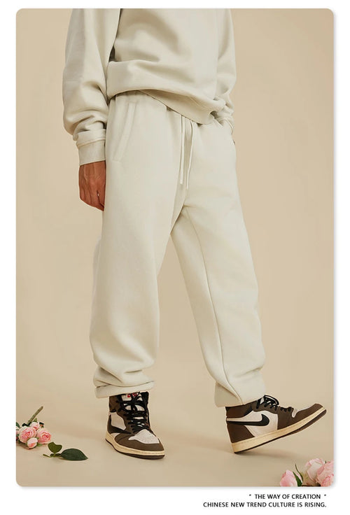 Obsidian Phoenix Luxury 355gsm Washed Fleece Sweatpants - Unisex Retro Loose-Fit Warm Joggers