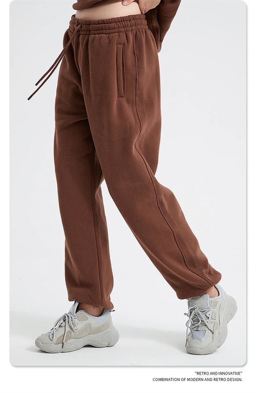 Obsidian Phoenix Unisex Luxury Fleece Sweatpants - 360gsm Loose-Fit Knitted Solid Tracksuit Pants
