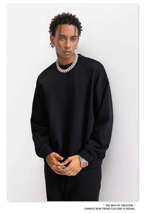 Obsidian Phoenix Unisex Luxury Solid Sweatshirt - 360gsm Loose-Fit O-Neck Pullover