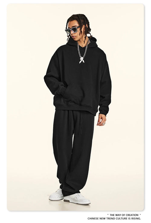 Obsidian Phoenix Unisex Luxury Solid Fleece Hoodie - 420gsm Retro Relaxed-Fit Warm Hooded Pullover