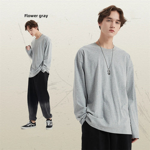 Obsidian Phoenix Unisex Luxury Solid Cotton T-Shirt - 230gsm Loose-Fit O-Neck Long-Sleeve Tee