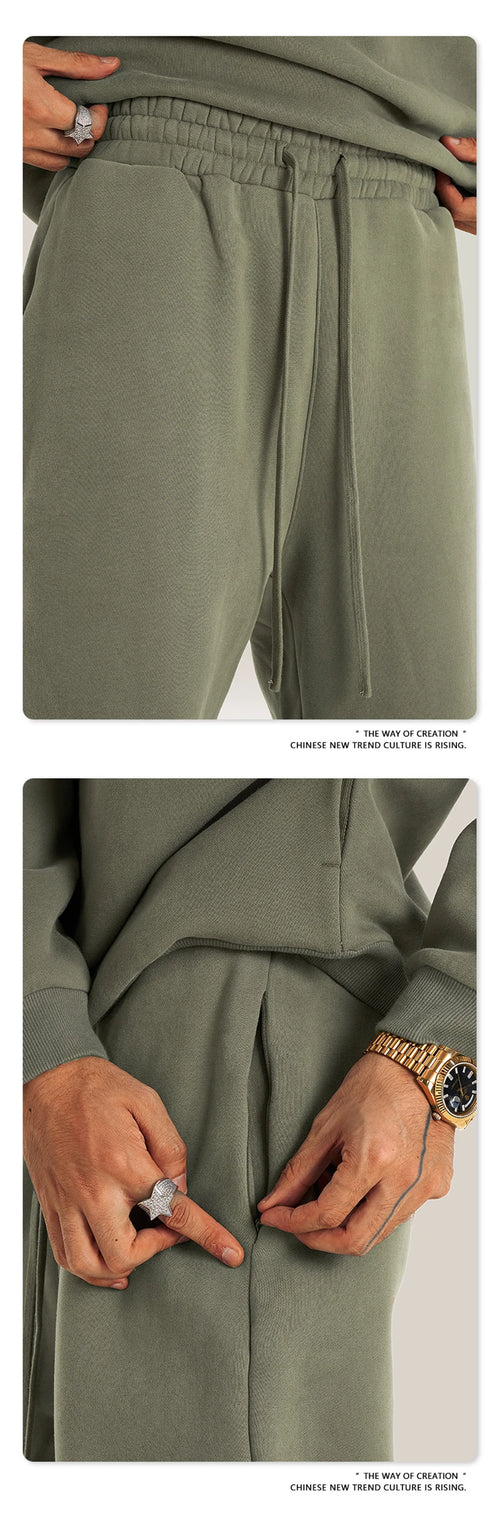 Obsidian Phoenix Unisex Luxury Fleece Straight Pants - 345gsm Solid Loose-Fit Sport Trousers with Zipper Pockets