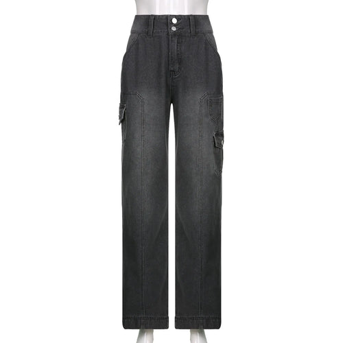 Obsidian Phoenix Women's High-Waist Straight-Leg Jeans - Luxury Irregular Pocket Design Casual Streetwear