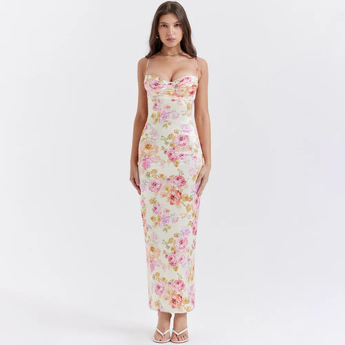 Obsidian Phoenix Women's Elegant Spaghetti Strap Floral Print Maxi Dress