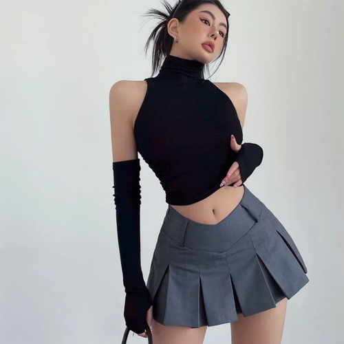 Celestial Comfort Turtleneck Crop Top - Oversleeve, Slim Fit Streetwear Tee - Celestial Comfort Clothing