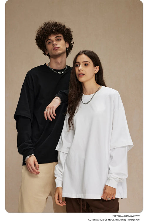 Obsidian Phoenix Unisex Luxury 2-Piece T-Shirt - 305gsm 100% Cotton Solid Full-Sleeve O-Neck Tee