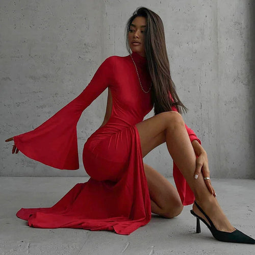 Celestial Comfort Women's Elegant Open-Back Maxi Dress - Sexy Split Chic Flare Sleeve Party Club Fashion Vestido - Celestial Comfort Clothing