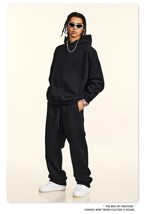 Obsidian Phoenix Unisex Luxury Solid Fleece Hoodie - 345gsm Loose-Fit Warm Hooded Pullover with Side Zipper Pockets
