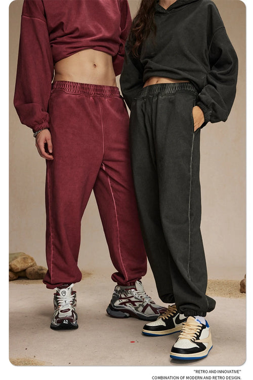 Obsidian Phoenix Unisex Luxury Washed Sweatpants - 450gsm Vintage Heavyweight Distressed Joggers