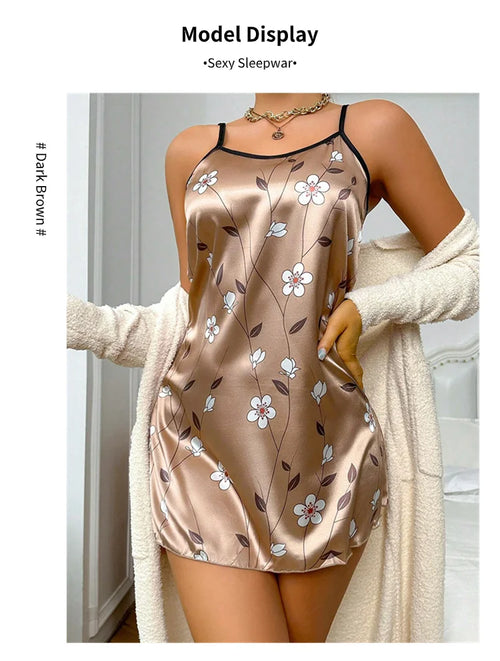Obsidian Phoenix Women's Luxury Satin Floral Print Sleepdress