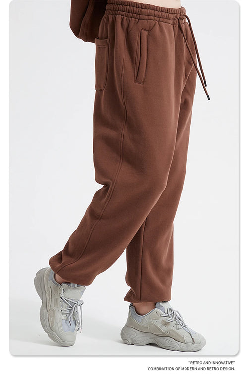 Obsidian Phoenix Unisex Luxury Fleece Sweatpants - 360gsm Loose-Fit Knitted Solid Tracksuit Pants