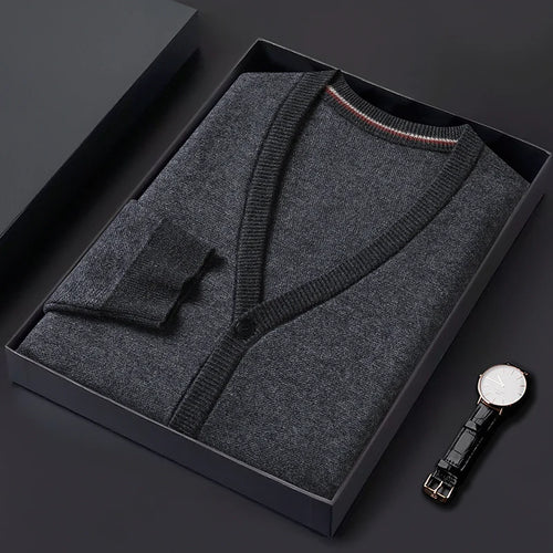 Obsidian Phoenix Luxury 100% Wool Cardigan - High-End Soft Warm Sweatercoat for Men in Sizes Up to 8XL