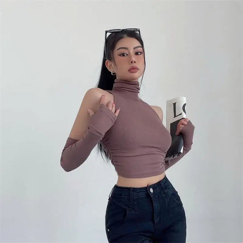 Celestial Comfort Turtleneck Crop Top - Oversleeve, Slim Fit Streetwear Tee - Celestial Comfort Clothing