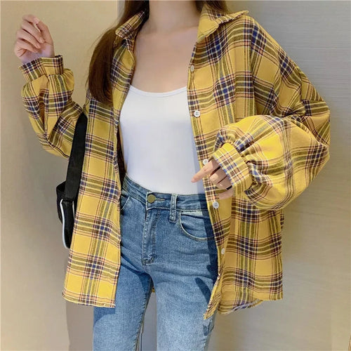 Celestial Comfort Women’s Plaid Shirt - Long-Sleeve Vintage Preppy Style Blouse, Single-Breasted and Loose Fit - Celestial Comfort Clothing