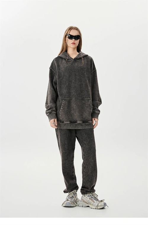 Obsidian Phoenix Unisex Luxury Batik Washed Sweatpants - 420gsm High Street Loose-Fit Distressed Cotton Joggers