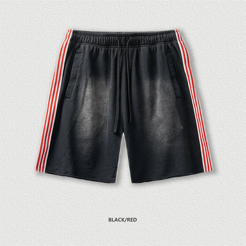 Obsidian Phoenix Unisex Luxury Gradient Washed Cotton Shorts - 330gsm Retro High Street Loose-Fit Sport Shorts