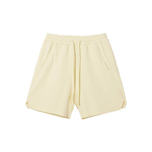 Obsidian Phoenix Unisex Luxury Solid Cotton Shorts - 305gsm Retro High Street Loose-Fit Drawstring Casual Shorts